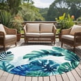 thumbnail image 4 of Blue Teal Leaves Round Area Rug 7Ft Washable Circle Rugs for Dorm Laundry Room, Summer Botanical Watercolor Leaf Non-Slip Carpet Floor Mats Indoor Outdoor Carpet Runner Aesthetic Home Decor, 4 of 8