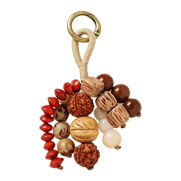 Handmade Retro Bead Charm With Natural Pendant Woven Wish Keychain Hangs Natural Bodhi Wood Beaded Keychain 5.9"ï¼Handmade Beaded Key Ring Handcraft Purse Charms Pendant Decoration For Bags