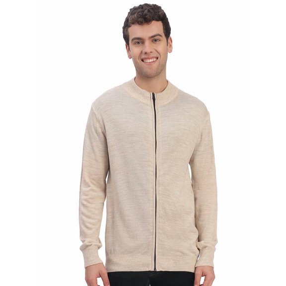 Cavardi Casual Men’s Full Zipper Sweater – Beige | M