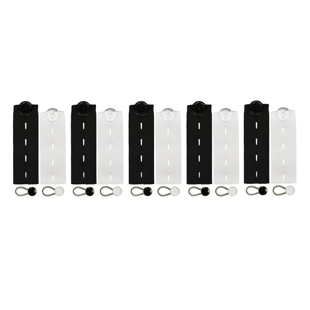Juego de 20 botones extensores con 10 botones elásticos para cintura y 10 botones extensores de cuello para camisas y pantalones.