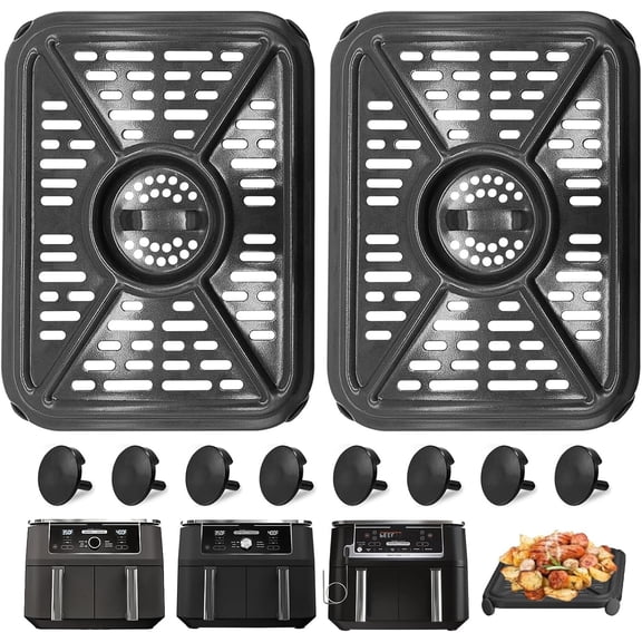 2Pcs Air Fryer Replacement Tray for Ninja DZ401 DZ550 DualZone Grill, Stainless Steel Crisper Basket with Rubber Bumpers