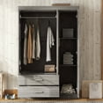 thumbnail image 3 of Wardrobe Closet, 68.2" Tall Storage Cabinet with Mirror Door, Drawers and Hanging Rod, Bedroom Armoire Clothes Organizer, Gray, 3 of 8
