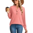 thumbnail image 2 of JYLFC Women Henley Shirts with Button 2025 Fall Dressy Casual V Neck Tops Trendy Long Sleeve Blouses Pink XL, 2 of 6