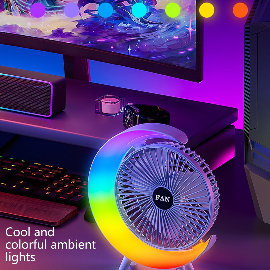Tibvox Desk Fan Quiet Portable Tabletop Adjustable 3 Speed Fan with LED Light for Home Outdoor Travel School Kitchen Bedroom