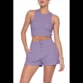 thumbnail image 3 of Conjuntos de Verano para Mujer, Conjunto Informal de 2 Piezas con Top Corto y Pantalones Cortos de Punto Gofre, Ropa de Dormir Morada M, 3 of 10