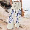 thumbnail image 2 of YUANGUANST Womens Dress Pants Women's Beach Boho Style Loose Casual Straight Leg Pants Office Slacks, 2 of 4