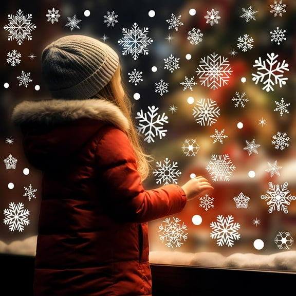 12sheets 155PCS Christmas Snowflake Window Clings Decorations,Xmas Cute Winter Decals Stickers for Home Room Office Glass Windows Door Wall Holiday Party Decor