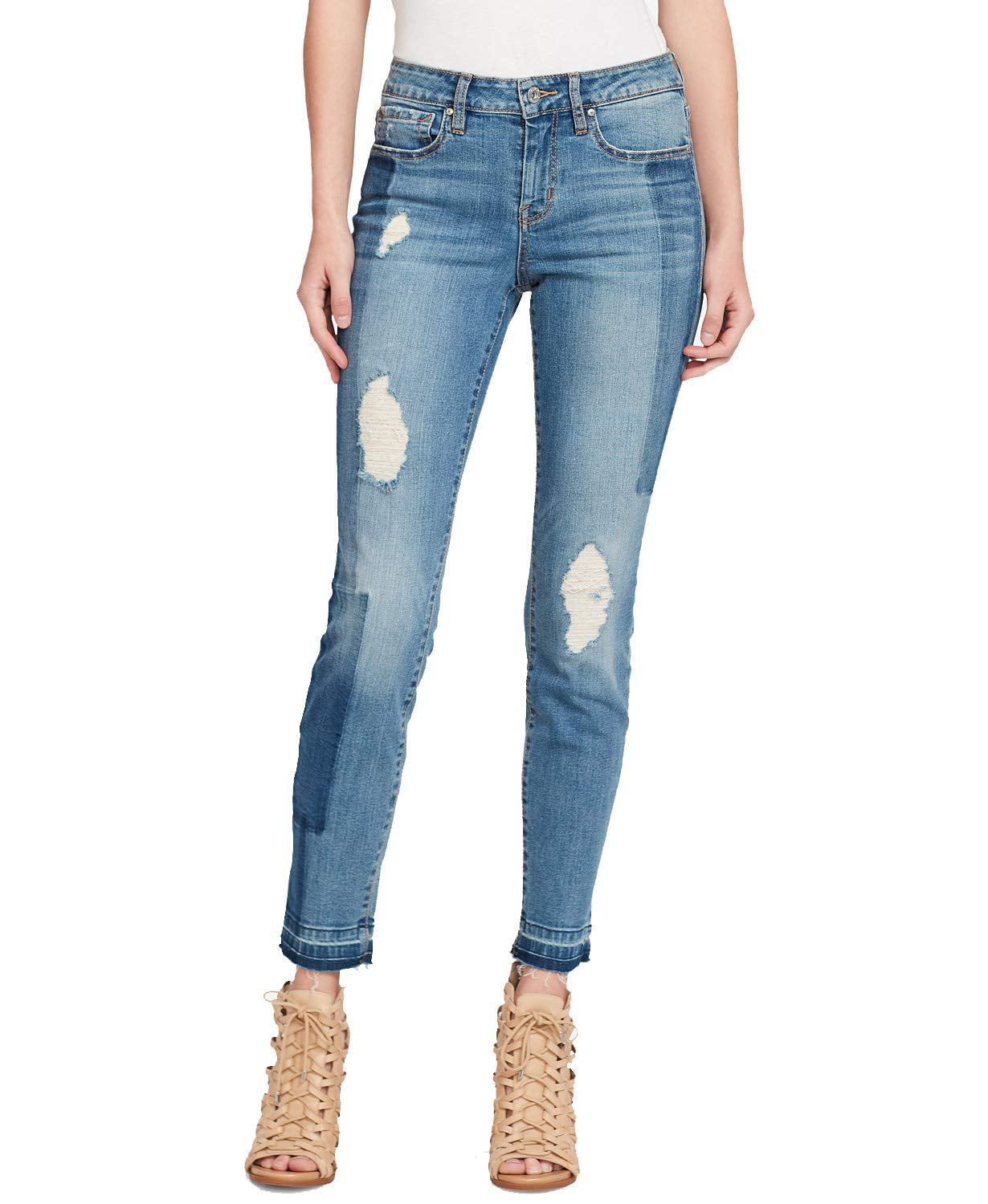 color block skinny jeans
