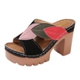 thumbnail image 5 of Rokment Womens Color Block Leaves High Heels Dress Sandals Beach Boho Trendy Leather Platform Chunky Heeled Slip on Comfortable Casual Backless Dressy Slides Summer Shoes Black Size 6, 5 of 6