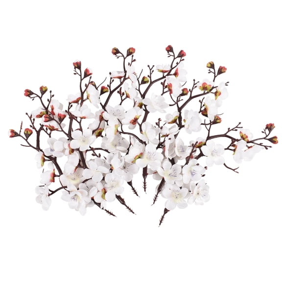 Hagao Artificial Plum Blossom Stems, 6 Pieces, 10.6 Inch White Faux Plum Flowers for Table Centerpieces and Home Decor
