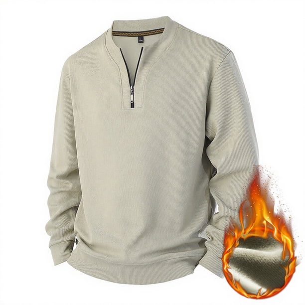 pstuiky camisetas de manga larga para hombre, Blusa/camisa informal y moderna de color liso con cuello redondo y cremallera para hombre. Tops de talla grande para hombre xxxxl