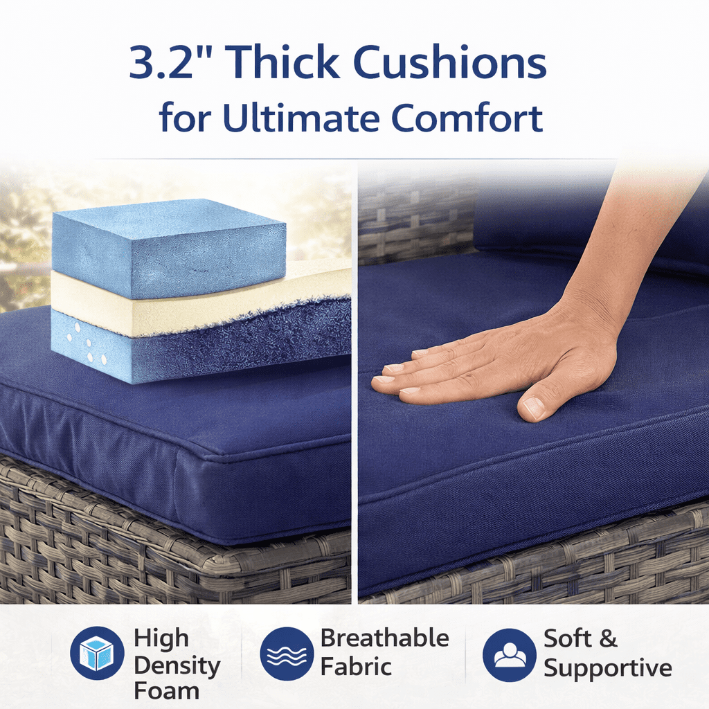 Outdoor Daybed with Canopy, 5pcs Patio Sectional Furniture Set with Table Thick Cushions Pillows, Retractable Canopy Conversation Sofa Set with Side Table, Dark Blue