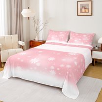 Homewish Xmas White Snowflake 4pcs Bed Sheets for Kids Children,Gradient Ombre King Sheets,Merry Christmas Super Cozy Sheet Set,Microfiber Bedroom Decor