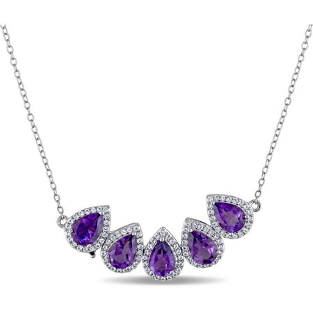Tangelo 3-3/4 Carat T.G.W. African Amethyst and White Topaz Sterling Silver Flower Teardrop Two-in-One Necklace, 18