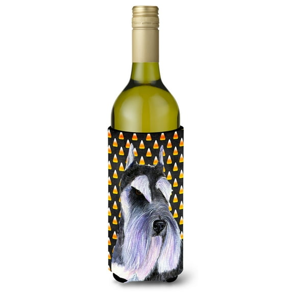 Schnauzer Candy Corn Halloween Portrait Wine Bottle Hugger