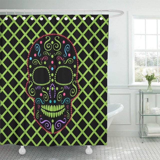 ABPHQTO Sugar Skull Neon Color Candy Celebration Colección Cultura Dark Day Dead Juego de cortinas de ducha de baño a prueba de agua 165x180 cm ABPHQTO PKNMT66x72Shower-9737
