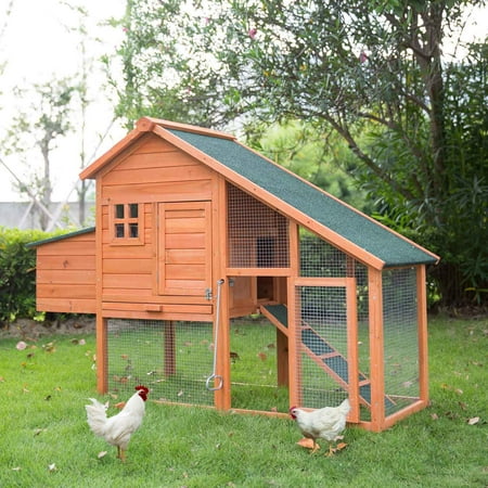 Kinbor 67in Wooden Backyard Chicken Coop Hen House Poultry Cage Rabbit Hutch With Removable Tray Ramp Run Area Wire Fence For Birds