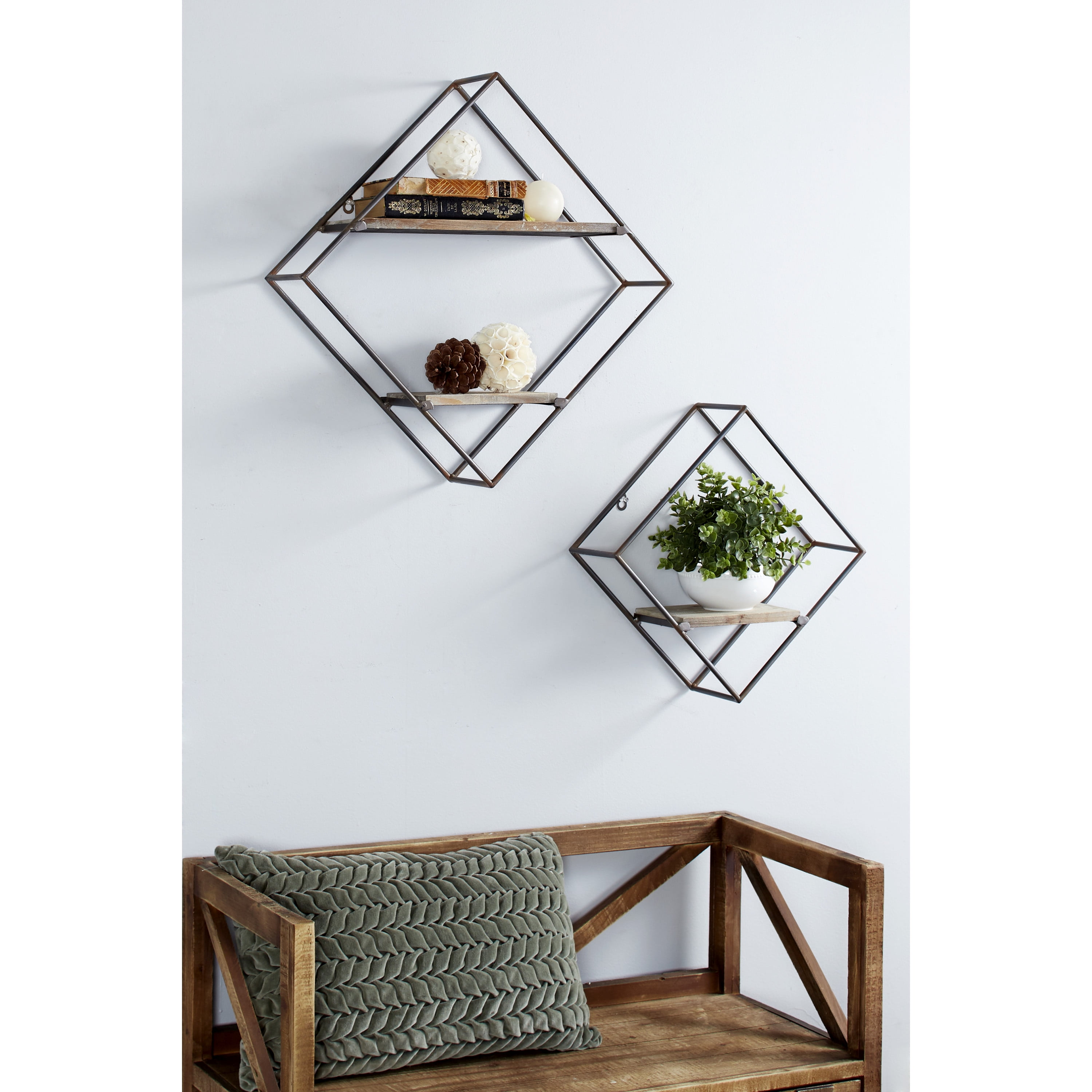 The Novogratz 12", 16"H Diamond 3-Tier Black Wall Shelf (2 Count)
