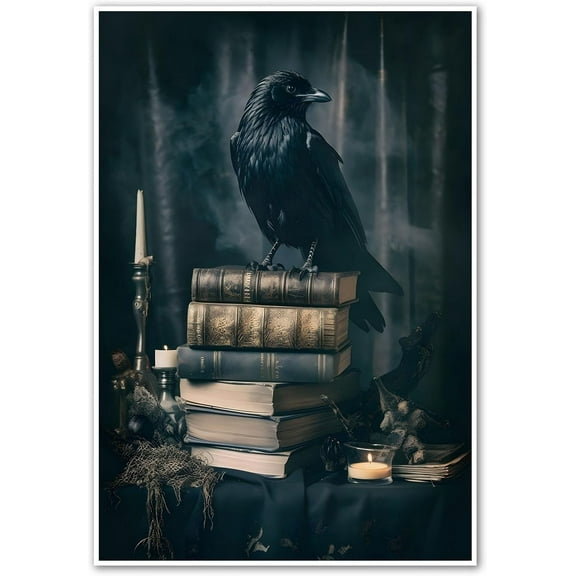 Aaheei Crow Wall Art Dark Academia Posters Halloween Crow Prints Vintage Gothic Canvas Wall Art Black Crow Pictures Vintage Raven Painting Halloween Raven Art for Living Room Bedeoom Decorch No Frame