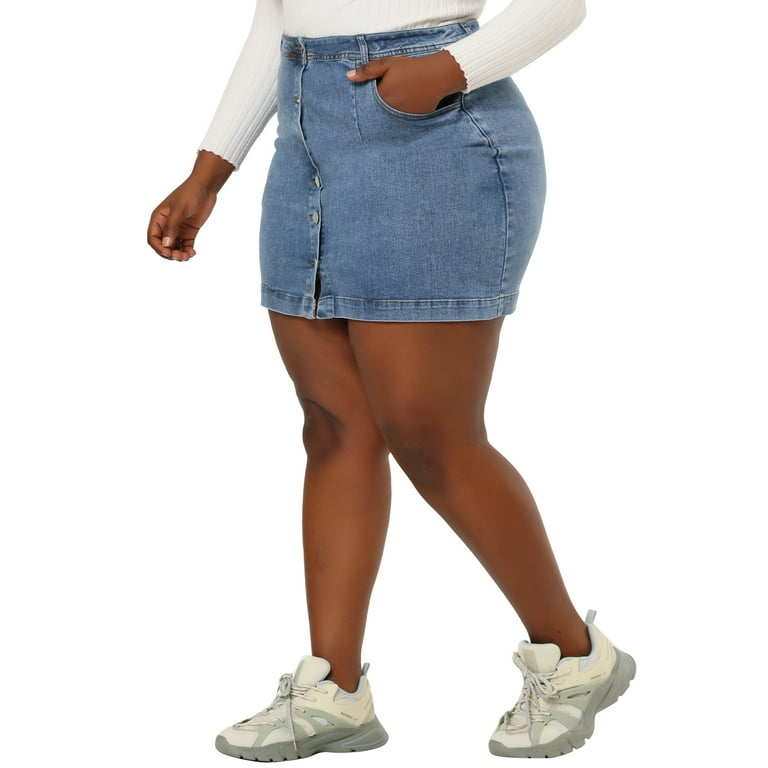 Agnes Orinda Women's Plus Size A-Line Denim Skirt with