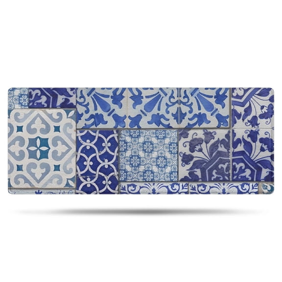 Blue Ethnic Floral Patchwork Pattern Bathroom Rugs Mat,Non Slip Microfiber Bathroom Rug,Rubber Backing,Soft Bathroom Mats for Bathroom Floor,Tub and Shower,60x24in(150x60cm)