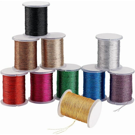 109 Yards Metallic Cord 10 Colors 0.3mm Metallic Thread String Metallic Cord Tinsel Rope for Bracelet Jewelry Making Thread Gift Wrapping Christmas Ornament Hanging Decoration