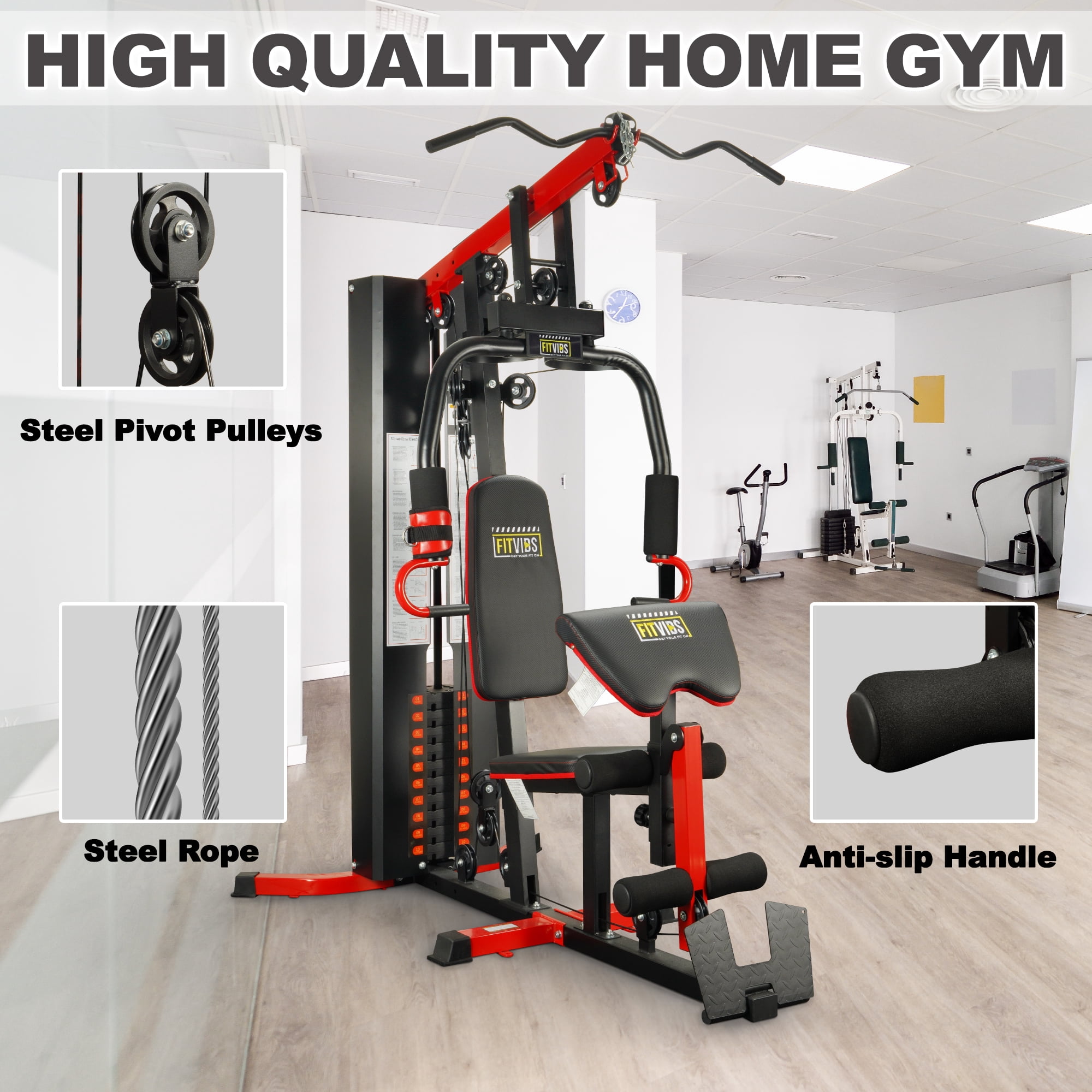 FlexWave LX760 Multifunctional Full Home Gym System Workout Station with 122.5 lbs Weight Stack, One Station with Leg Training Pedal