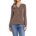 thumbnail image 1 of Blusas de líneas onduladas para mujeres, con cuello notch, botones, de manga larga, talla XL, color marrón, 1 of 6
