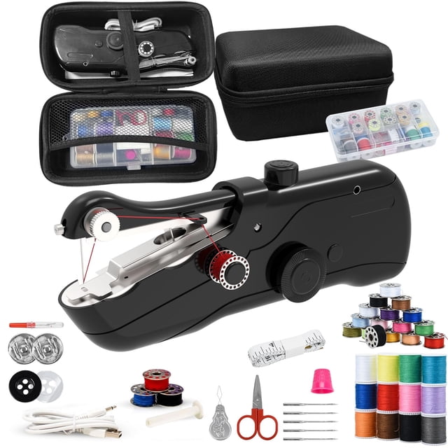 Máquina de coser portátil SnowVoice con almacenamiento, color negro