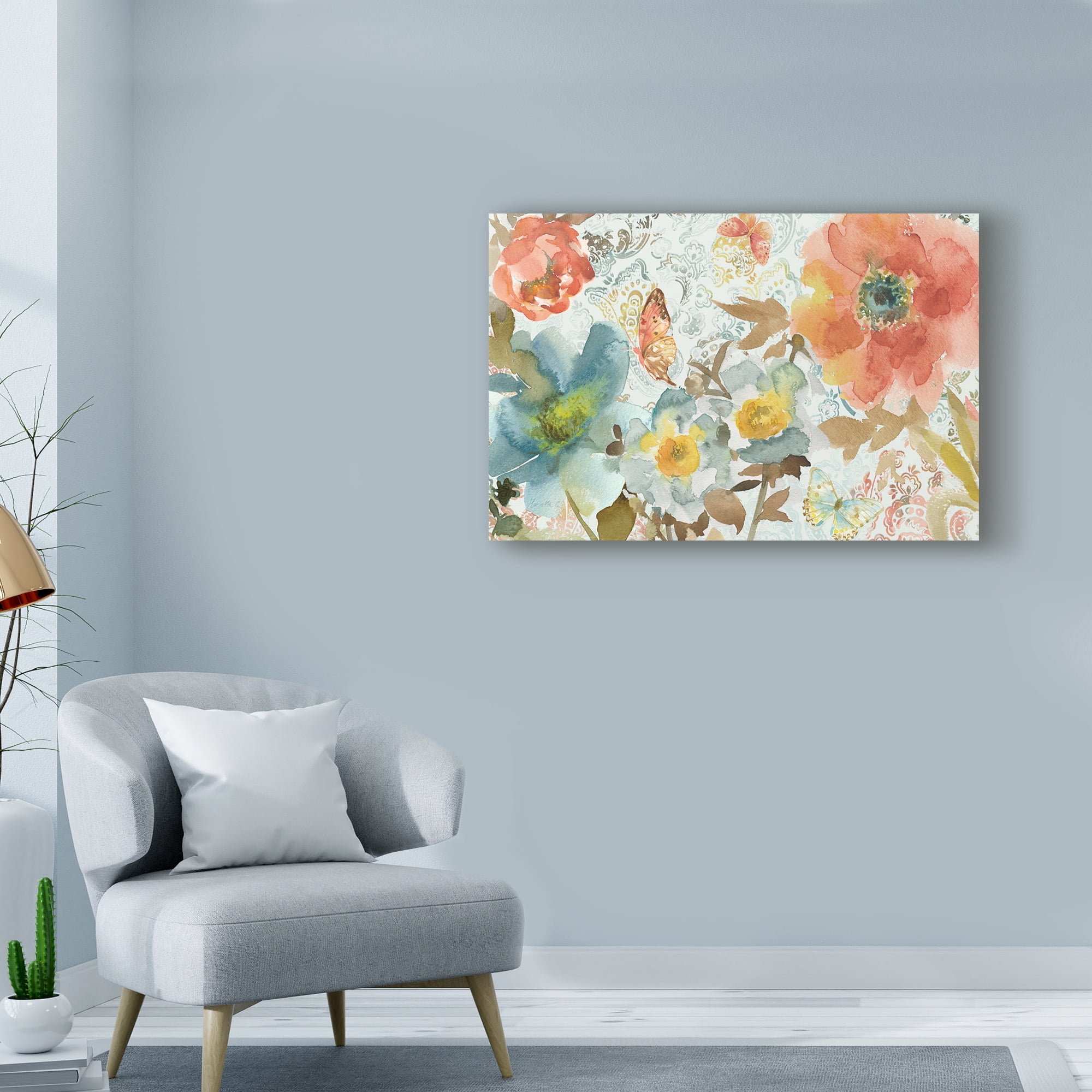 Trademark Fine Art 'Peonies And Butterfly' Canvas Art by Marietta Cohen Art And Design