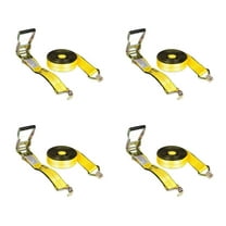 4 Pack 2 Inch x 50 FT Heavy Duty Ratchet Straps with Double J Hooks | 10,000 lbs. Breaking Strength Yellow Tie Down Straps w/Wire Hooks for Industrial Use, Trailers, Truck & Cargo.