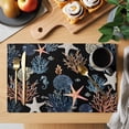 thumbnail image 2 of Placemats Set of 6, Black Blue Coastal Woven Placemat, Linen Place Mats for Kitchen/Dining Tables, Summer Beach Coral Shell Starfish Seahorse Washable Table Mats for Party, 2 of 8