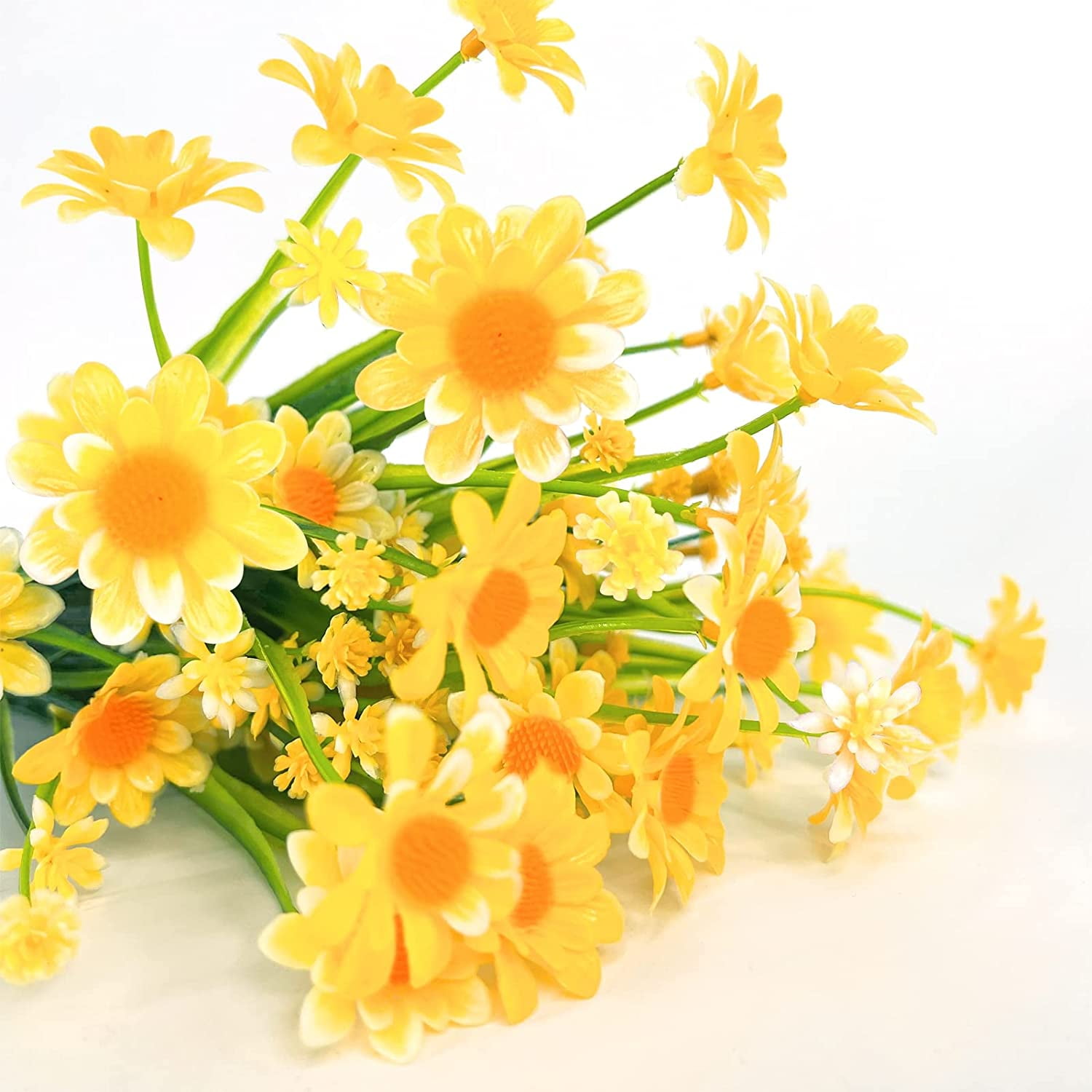 8 Bundles Daisy (376 Head) Artificial Flowers Outdoor Summer Decor UV Resistant Fake Flowers Faux Plastic Greenery Shrub Plant for Indoor Garden Home Porch Box Spring Décor(Yellow)