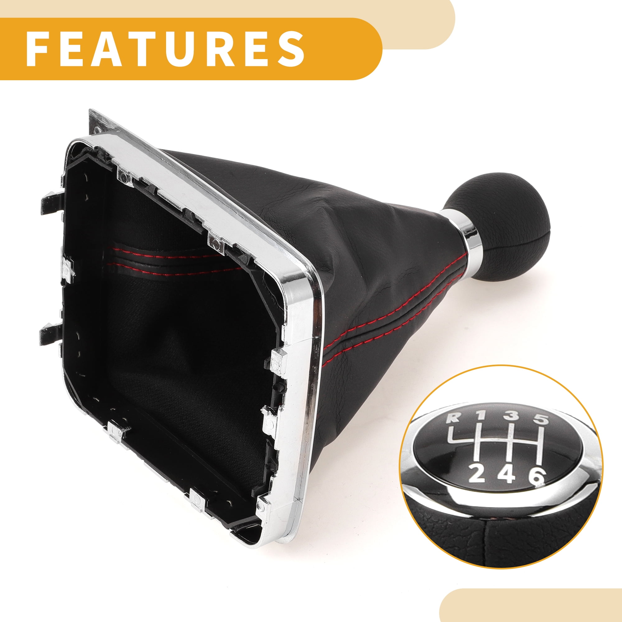 Unique Bargains 6 Speed Manual Gear Shifter Knob with Cover No.3C0711113A - Car Shift Lever Knob - for VW Passat 2006-2010 Plastic Faux Leather Black Red - 1 Pc