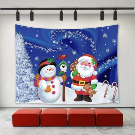 Claus Tapestry - CADecor Xmas Christmas Day Decoration Tapestry Wall Hanging, Christmas Snowman Santa Claus Winter Snowflakes Tree Pattern Wall Tapestry 40x60 inch