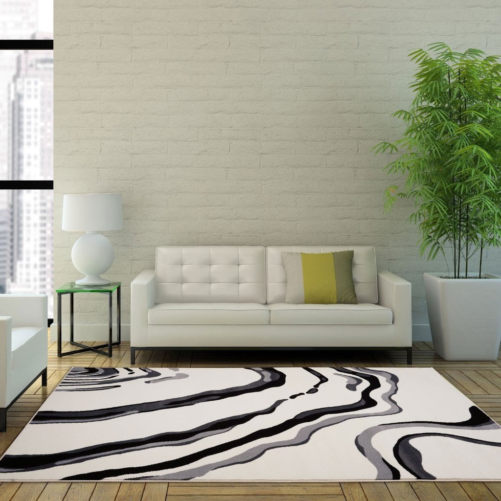 Ladole Rugs Calvin Abstract Contemporary Area Rug Carpet in Cream Black