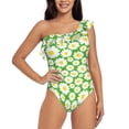thumbnail image 2 of Picia Daisies Flowers Pattern Women's One Piece Swimsuits,One Shoulder Swimwear Asymmetric ,Ruffle Monokinis Bathing Suits,High Waisted Flattering Bathing Suits-Small, 2 of 8