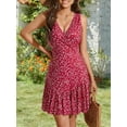 thumbnail image 3 of Women's 2025 New Summer Sleeveless Sexy Wrap V Neck Floral Sundress Mini Dress, 3 of 12