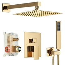 Zovajonia Shower System 12 Inches Shower Faucet Set, Rain Shower Head with Handheld Spray Bathroom Wall Mount Shower Fixtures Gold