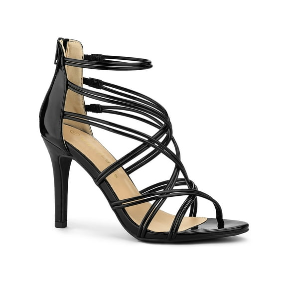 BLISSFUL STEP Women's Shoes Strappy Lace Up Open Toe Stiletto High Heel Dress Sandals Black 8