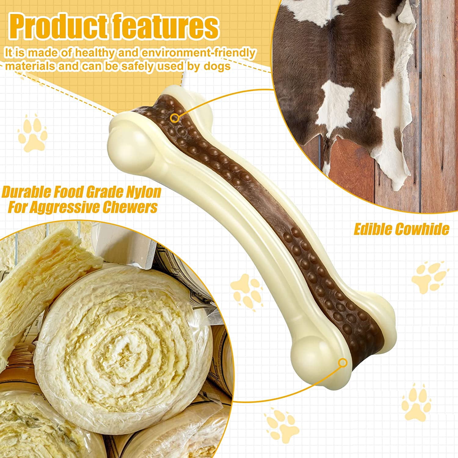 General Dog Toys for Aggressive Chewers Indestructible Nylon Dog Bones Beef Flavor Teething Chew Toys Bones for Large Puppies(Large, Medium)