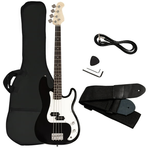 Gymax Electric Bass Guitar Full Size 4 String w/ Bag Strap Guitar Pick Amp Cord Black
