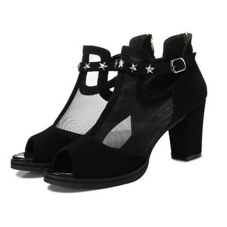 

Woman s Chunky Heel Shoes with Heightening Sexy Hollowed Shoes for Valentine s Day Christmas Gift Black 35