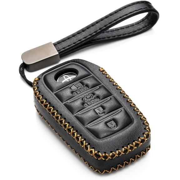 Vitodeco Genuine Leather Smart Key Fob Case Cover Protector Compatible with Toyota Land Cruiser, 4Runner, RAV4, Camry, Highlander 2019-2025 (4-Button, Black)