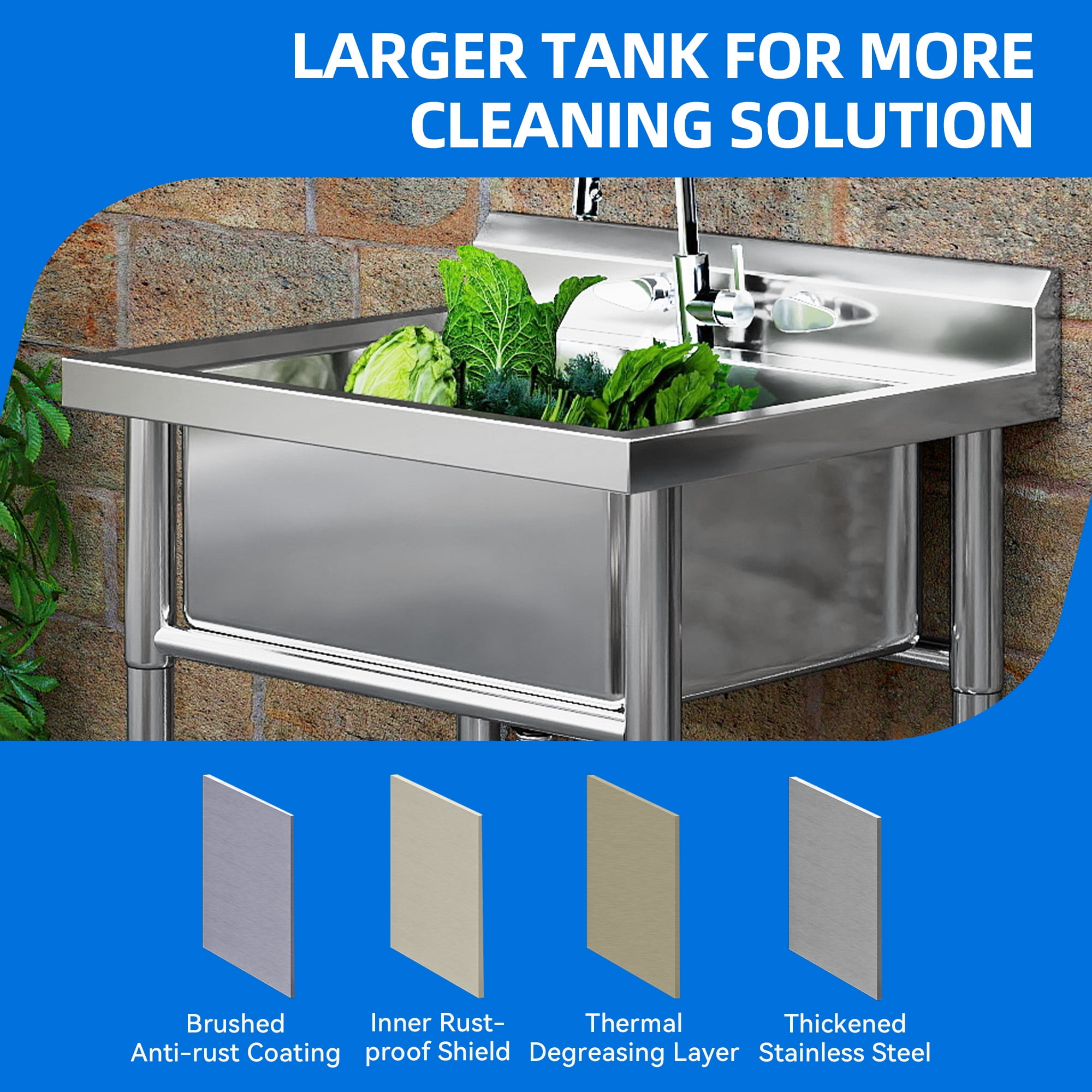 DEXTRUS Stainless Steel Utility Sink, Single Bowl NSF Commercial Sink for Restaurant Laundry Bathroom Garage