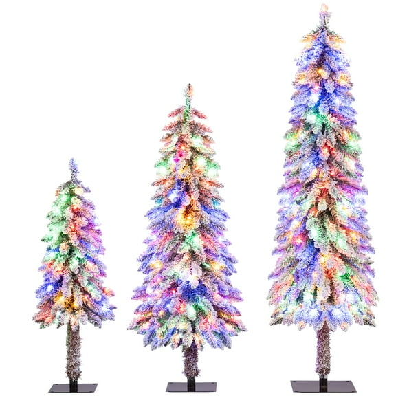 Gymax 3' 4' 5' Artificial Christmas Tree Set of 3 w/ Snow-flocked Branch Tips