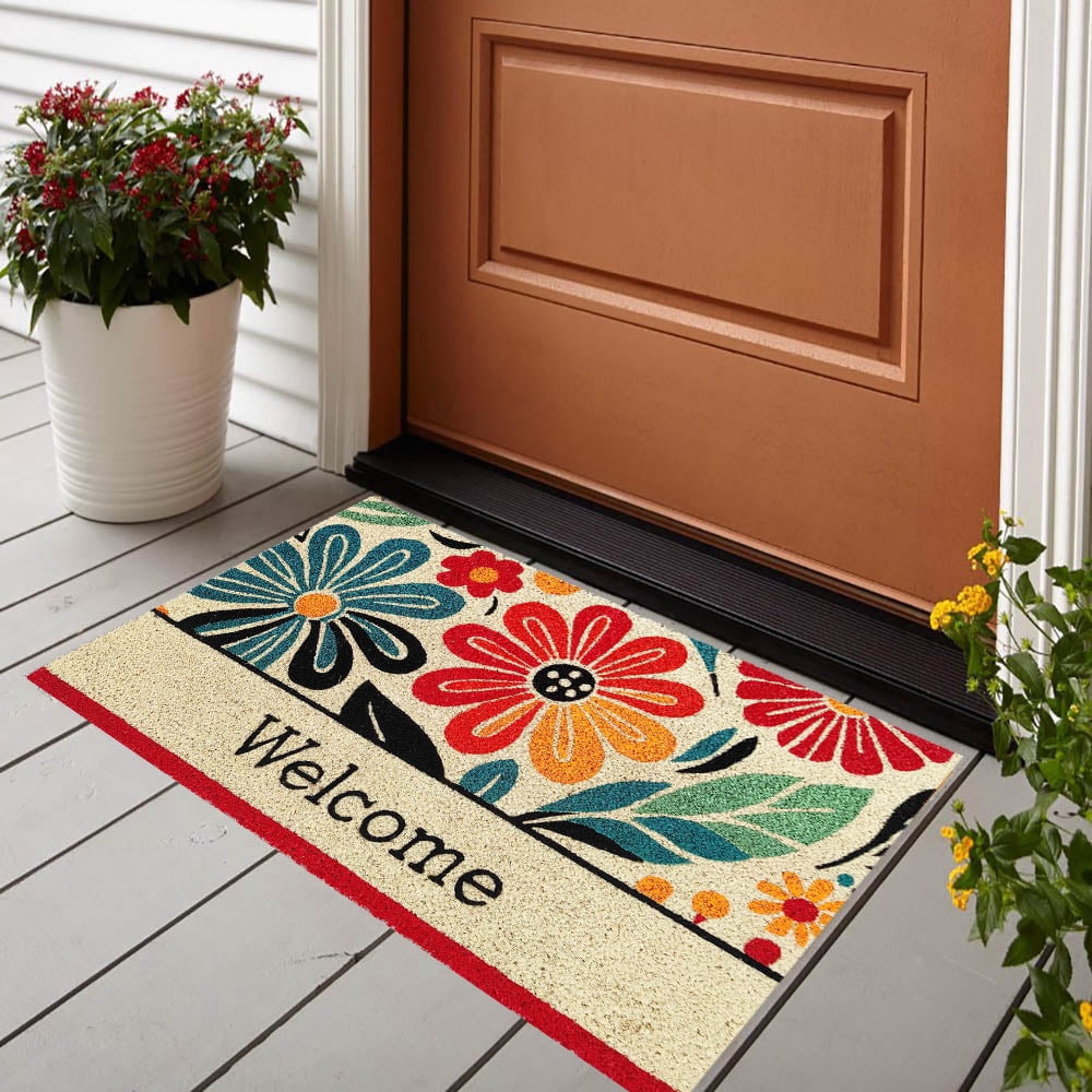 First Concept Inc Indoor Outdoor Welcome PVC Backed Coir Mat Bleach Printed Doormat