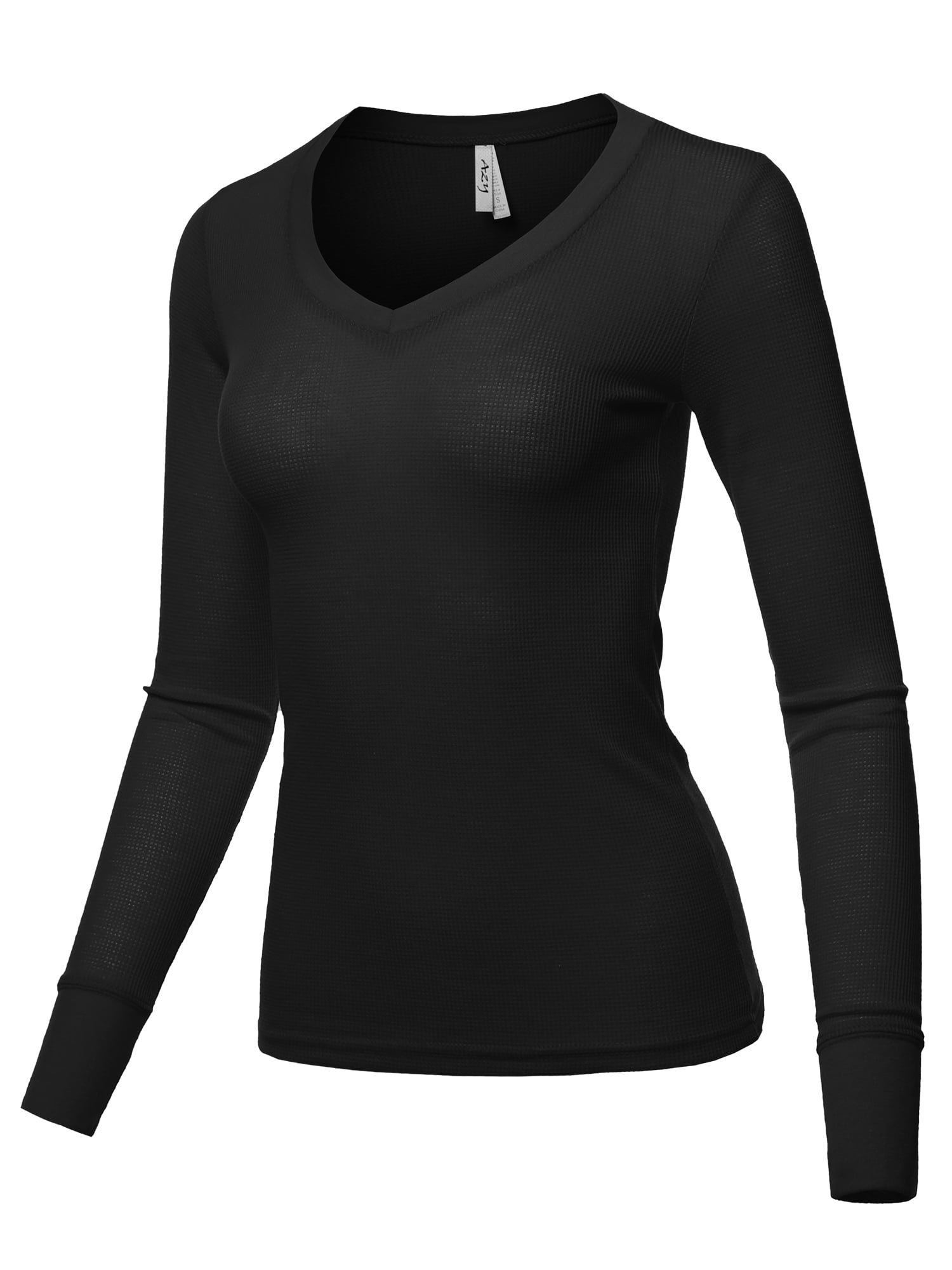 A2y A2y Womens Basic Solid Long Sleeve V Neck Fitted Thermal Top