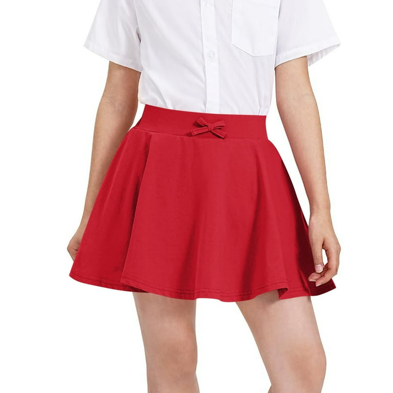 Xdegoge Uniform Skirts for Girls Stretch Waist Casual Flared Plain