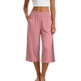 thumbnail image 3 of Oksale Womens Wide Leg Capris with Pockets Stretch High Waisted Gaucho Pants Loose Casual Cropped Trousers Pink M, 3 of 10
